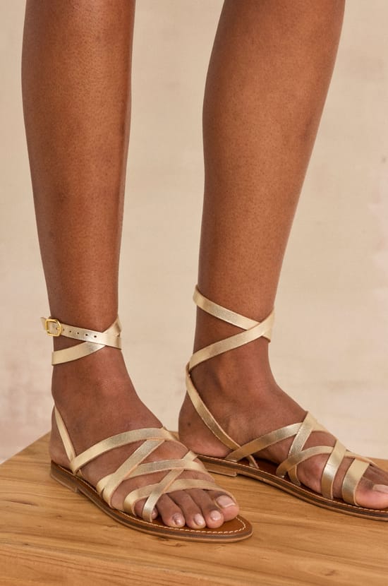 Flat leather strappy sandals SACHA;${refinementColor}