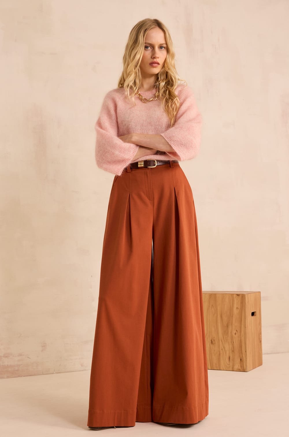 Loose fit cotton blend pants LUCE;${refinementColor}