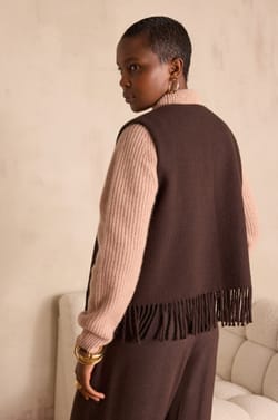 Gilet &agrave; franges PAIGE en laine;${refinementColor}
