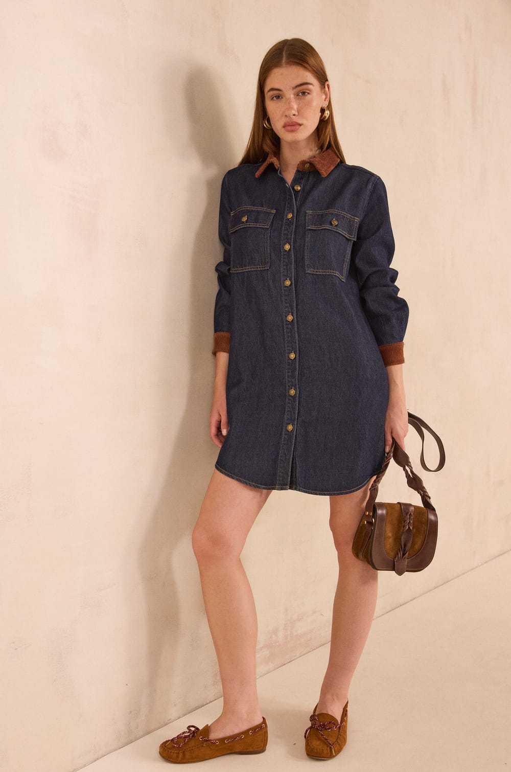 Straight denim and corduroy dress PAULINA;${refinementColor}
