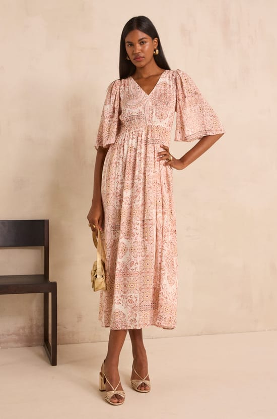 Robe fluide imprim&eacute;e &agrave; manches longues PERLA;${refinementColor}