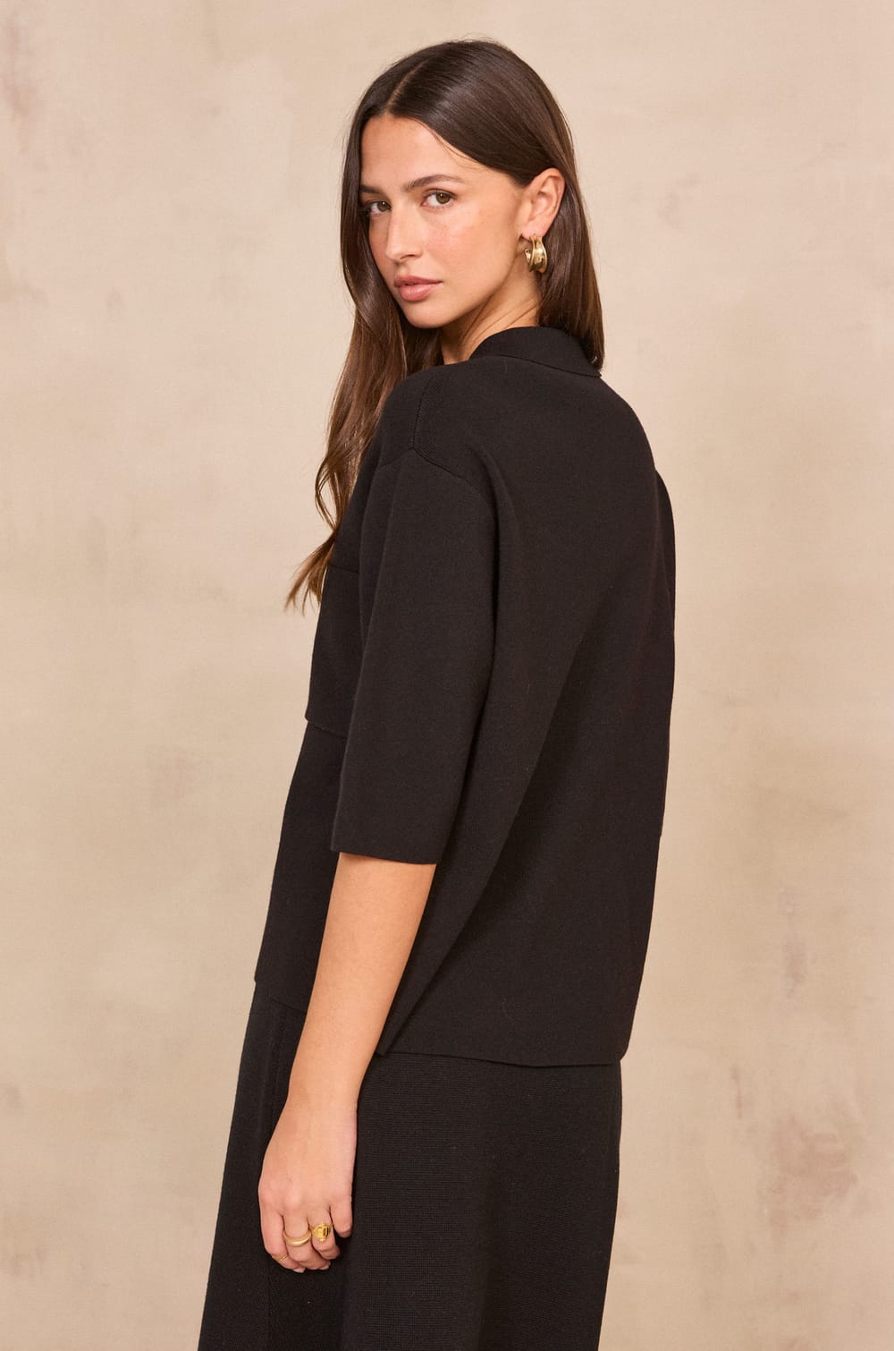 Structured jacket with 3/4 sleeves ALBA;${refinementColor}