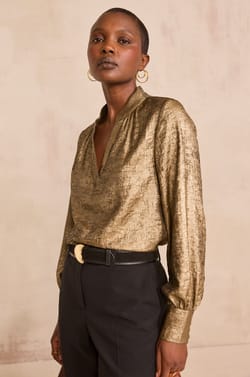 Metallic blouse with Tunisian collar MARIO;${refinementColor}