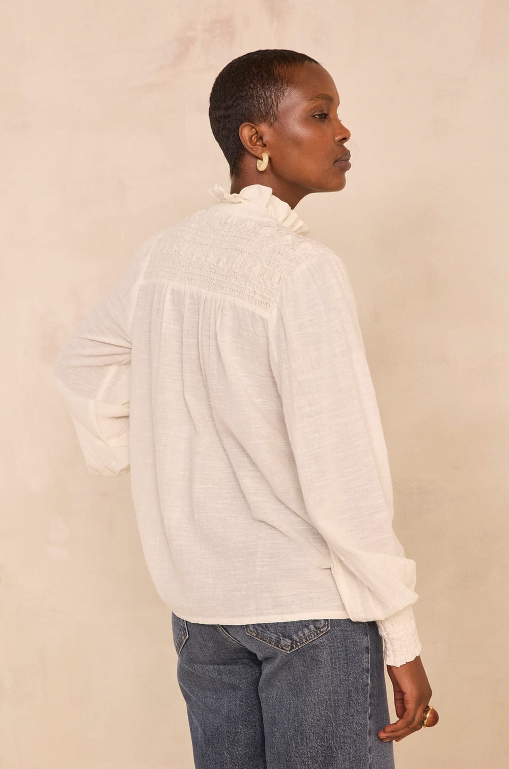 Cream long-sleeve cotton blouse MANGUE;${refinementColor}