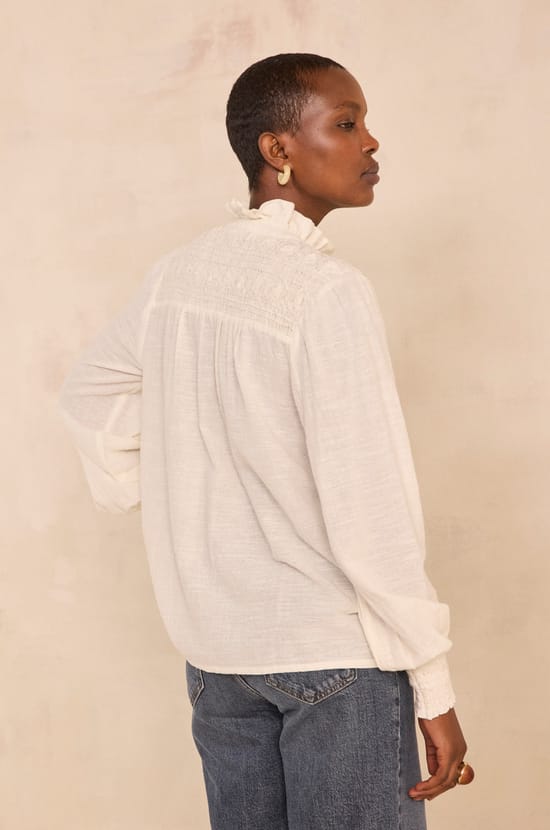 Cream long-sleeve cotton blouse MANGUE;${refinementColor}