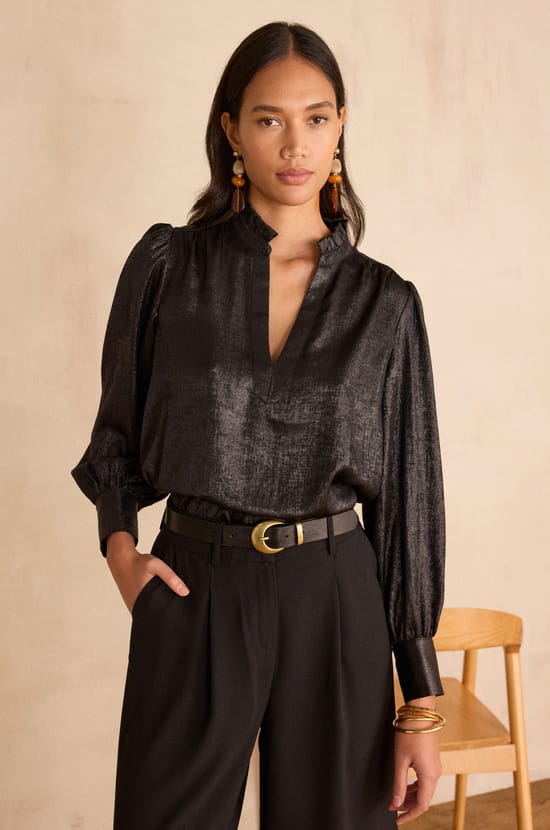 BETH Tunisian collar blouse;${refinementColor}