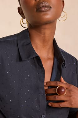 CARLA satin blouse with rhinestones;${refinementColor}