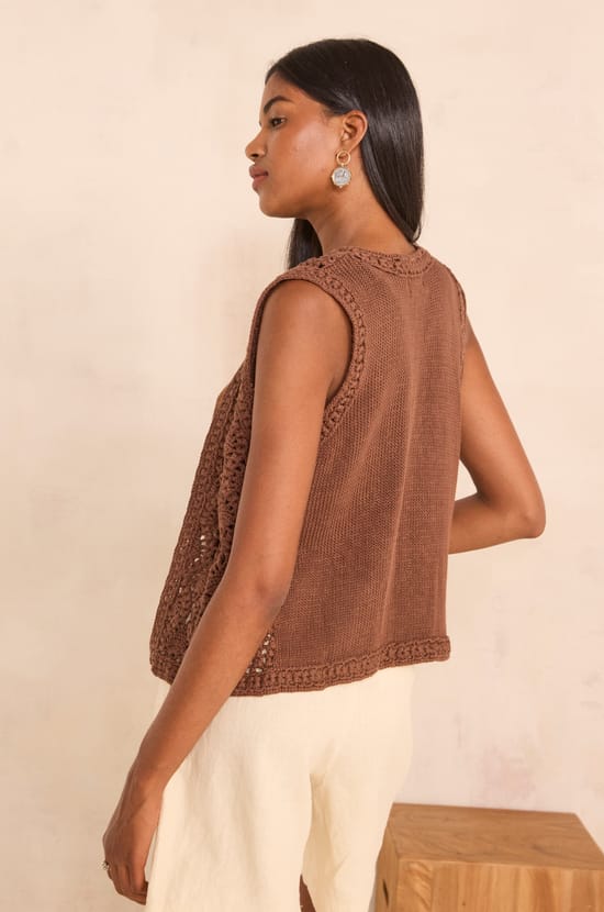Sleeveless cotton crochet vest ANGELE;${refinementColor}
