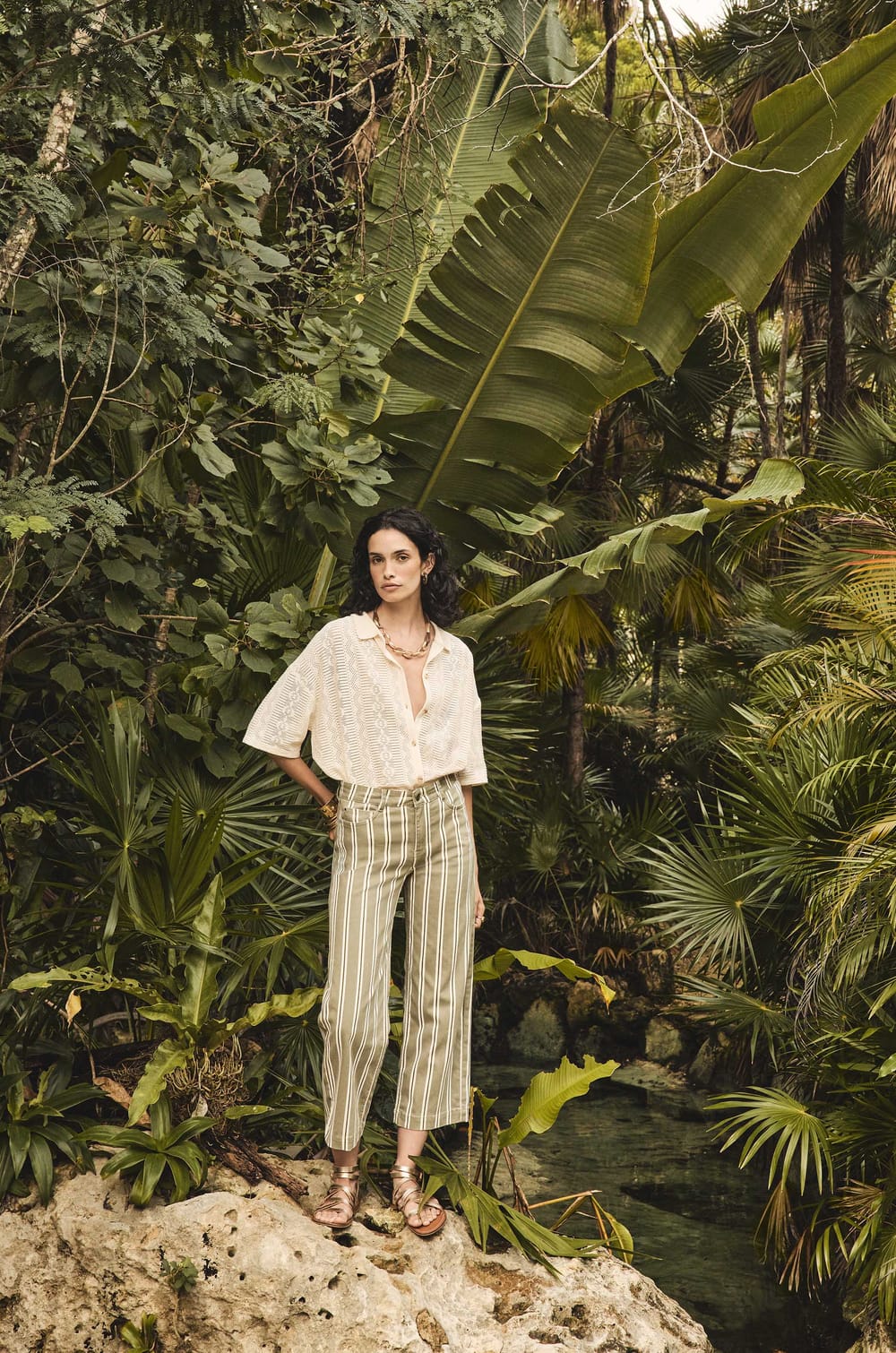 ROSE striped cropped wide trousers;${refinementColor}