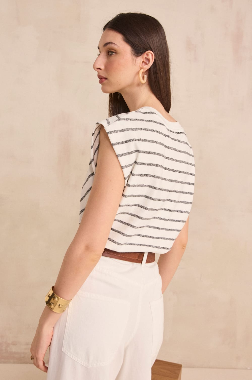 T-shirt ray&eacute; &agrave; manches courtes en coton LIVIA;${refinementColor}