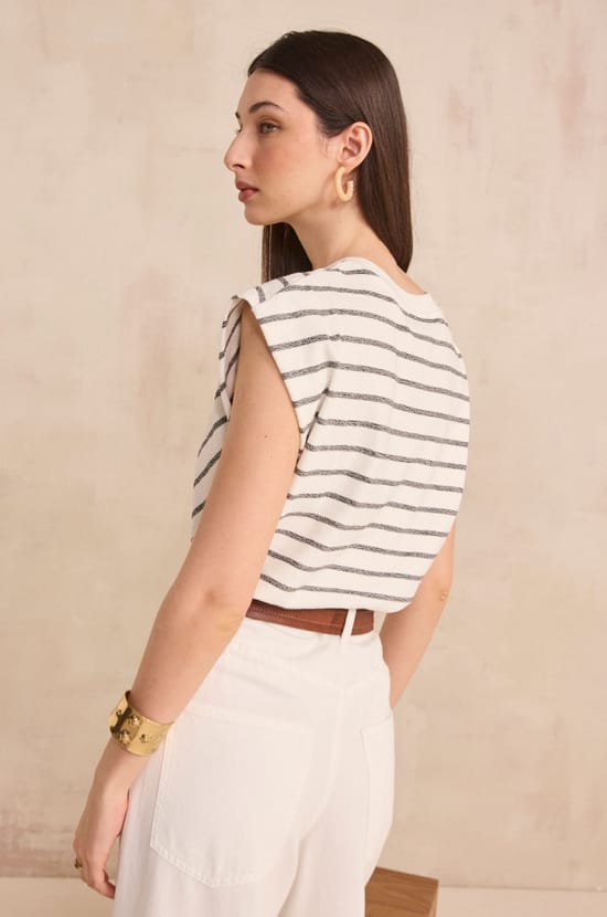 T-shirt ray&eacute; &agrave; manches courtes en coton LIVIA;${refinementColor}