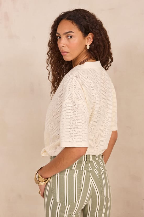 3/4 sleeve cotton blend T-shirt LUCIA;${refinementColor}