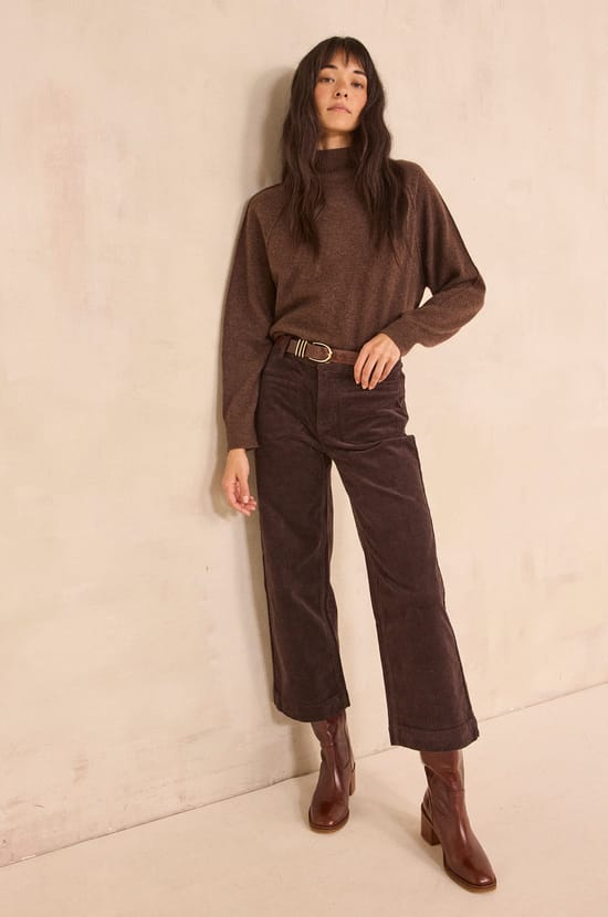 Dark brown velvet pants ROMA;${refinementColor}