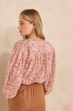 DEVONA long-sleeve printed cotton blouse;${refinementColor}