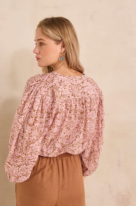 DEVONA long-sleeve printed cotton blouse;${refinementColor}