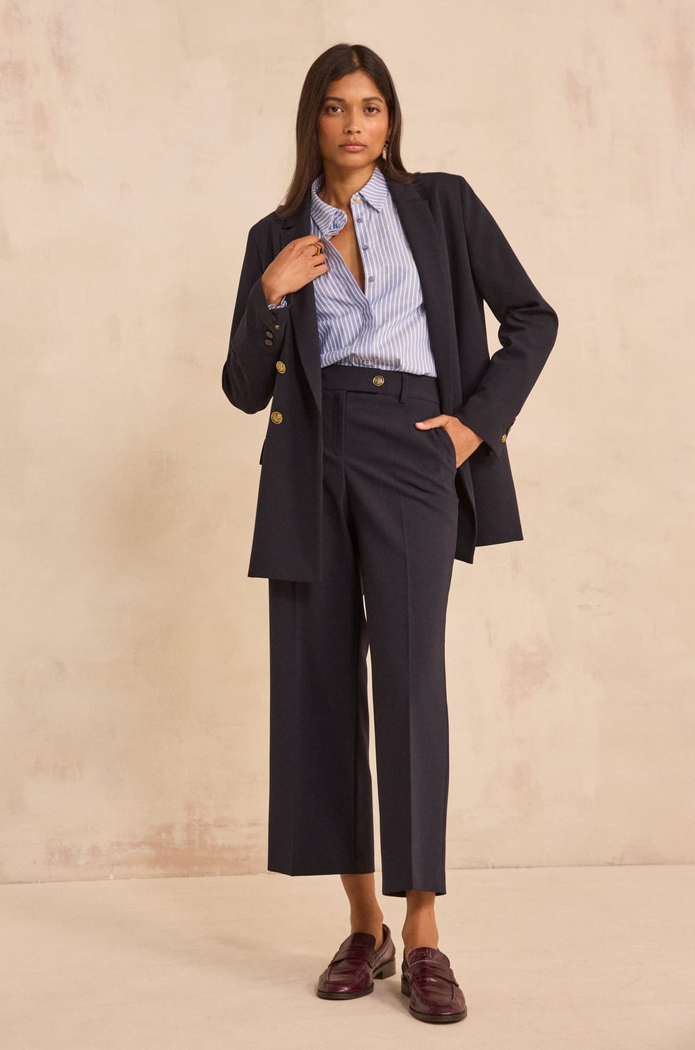 Loose fit navy pants LOLA;${refinementColor}