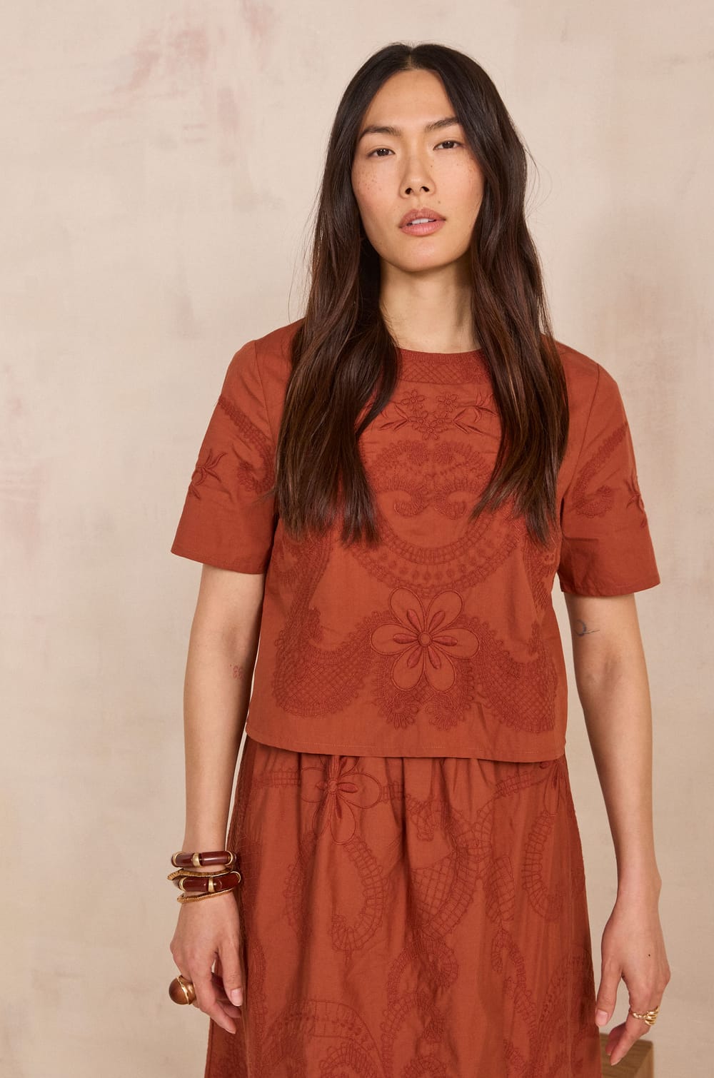 Embroidered short sleeve blouse DOLORES;${refinementColor}