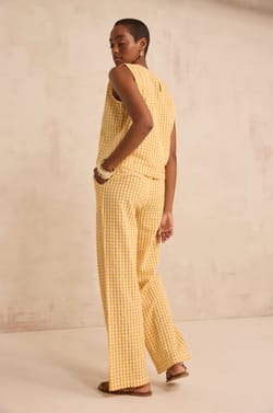 Pantalon droit imprim&eacute; vichy en coton THEODORE;${refinementColor}