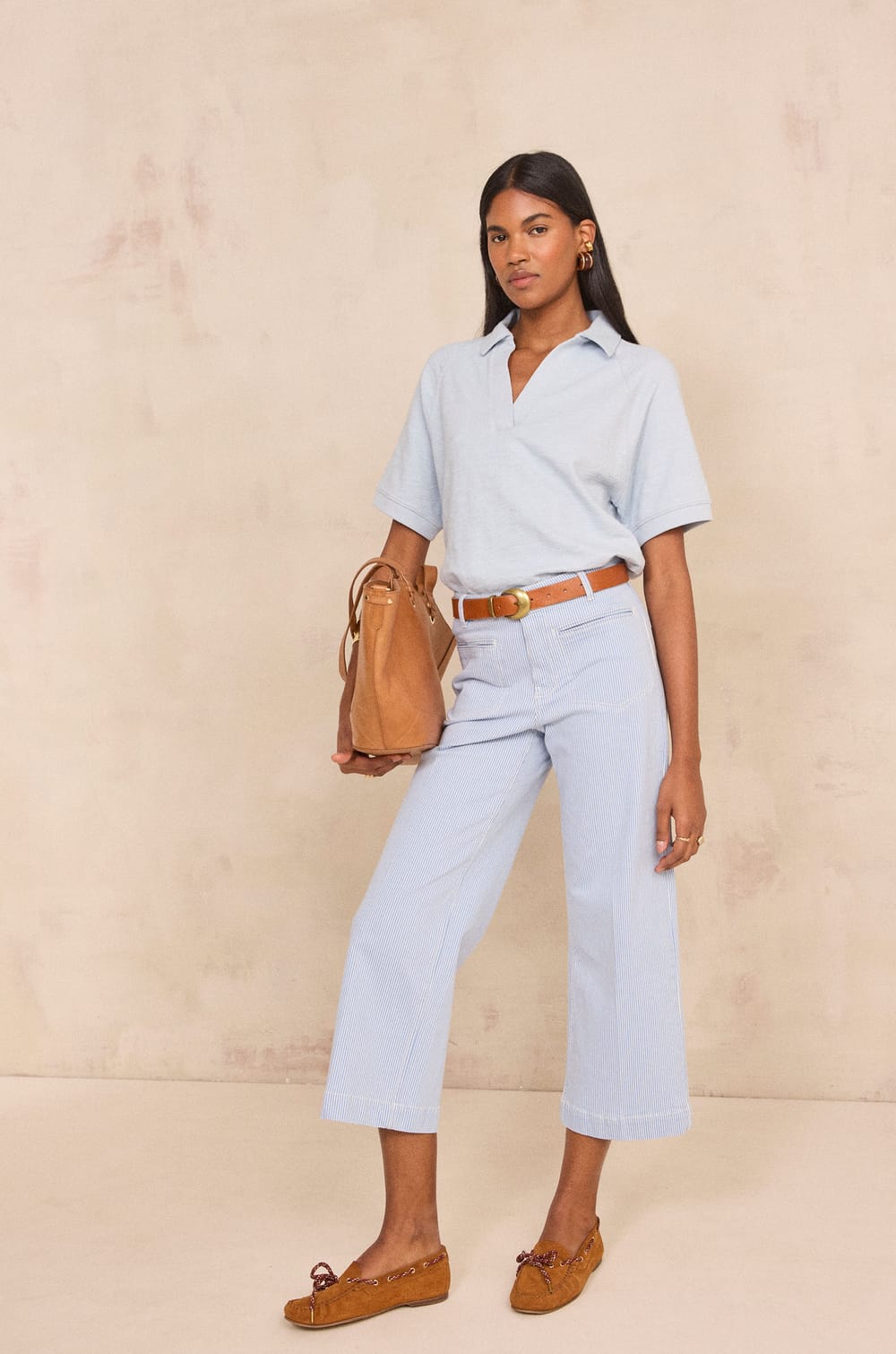 ROMA BIS striped wide cropped pants;${refinementColor}