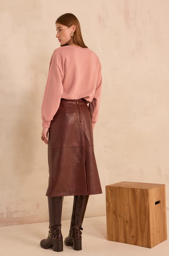 VIOLET leather midi skirt;${refinementColor}