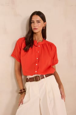 Blouse &agrave; manches courtes en coton m&eacute;lang&eacute; DEVIKA;${refinementColor}