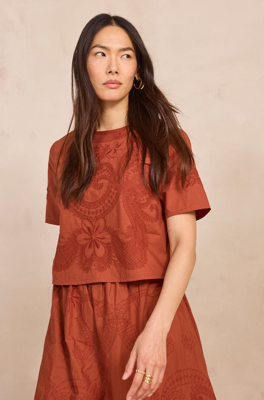Embroidered short sleeve blouse DOLORES;${refinementColor}