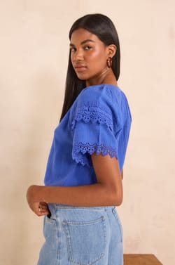 Embroidered short-sleeved cotton blouse MATHIS;${refinementColor}