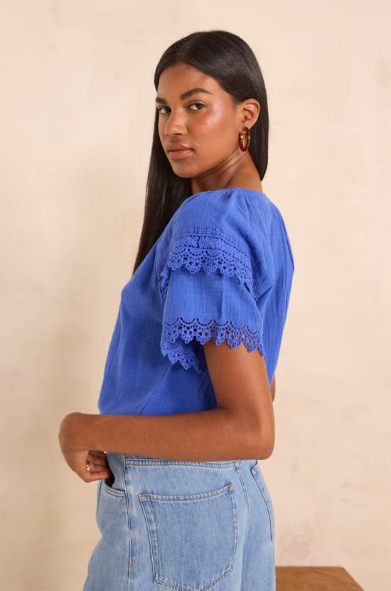 Embroidered short-sleeved cotton blouse MATHIS;${refinementColor}