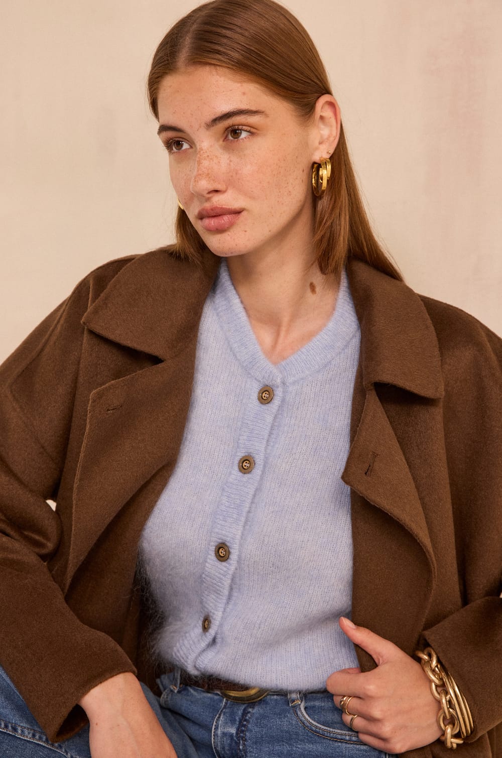 Long sleeve wool blend jacket CYRILE;${refinementColor}