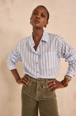 Sky blue striped cotton blouse PASSY;${refinementColor}