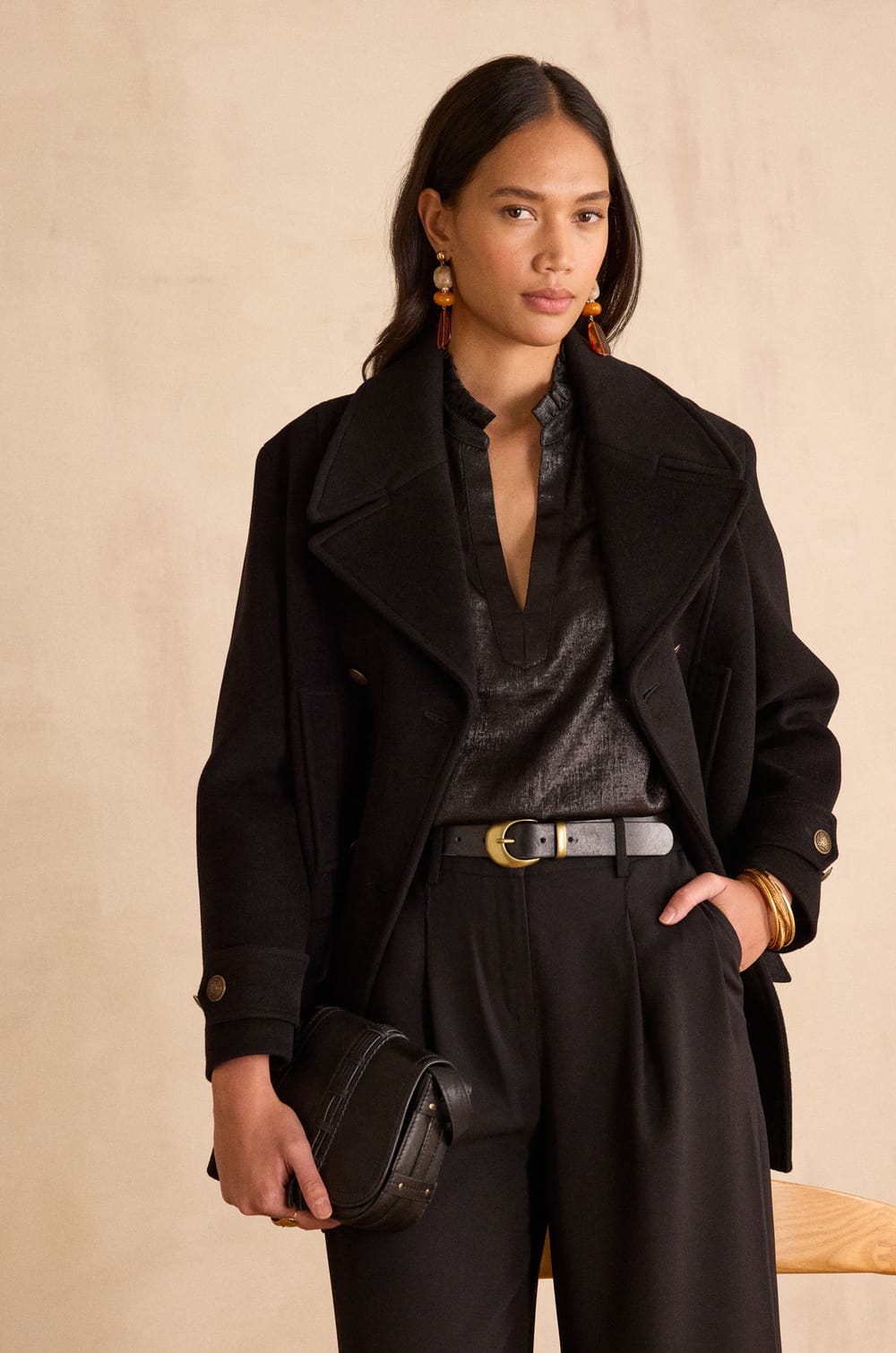 BETH Tunisian collar blouse;${refinementColor}