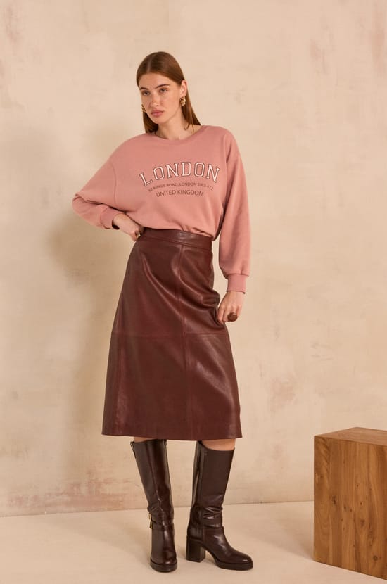 VIOLET leather midi skirt;${refinementColor}