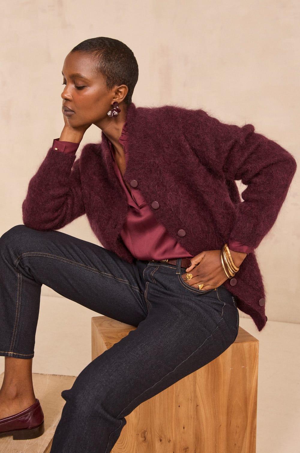 Blouse &agrave; manches longues en viscose MAEVA BL SATIN;${refinementColor}