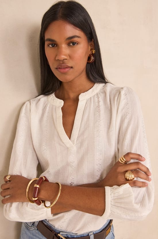 Blouse brod&eacute;e &agrave; manches longues DARNELLE;${refinementColor}