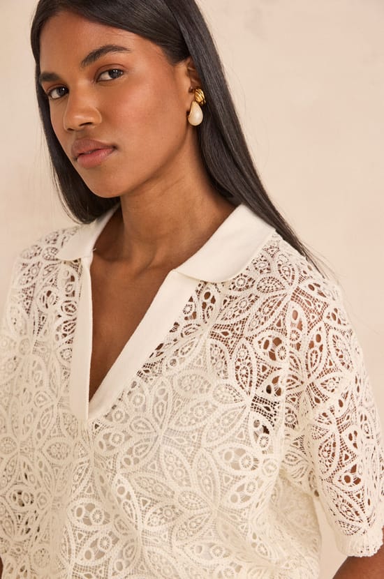 Short-sleeve lace T-shirt LOU;${refinementColor}