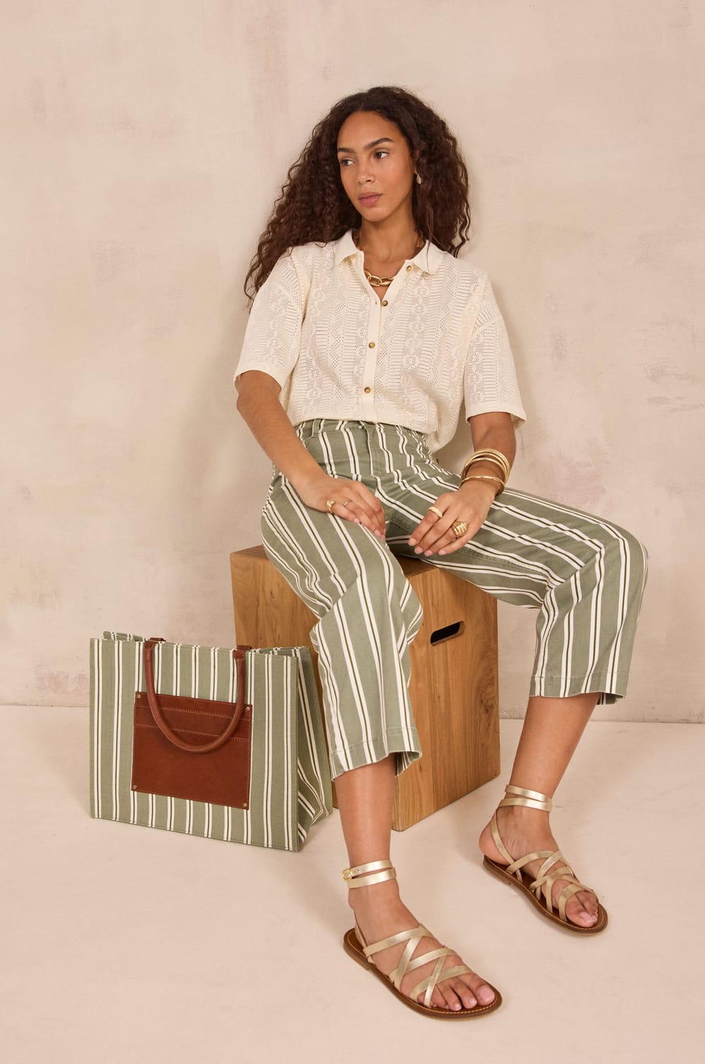 3/4 sleeve cotton blend T-shirt LUCIA;${refinementColor}