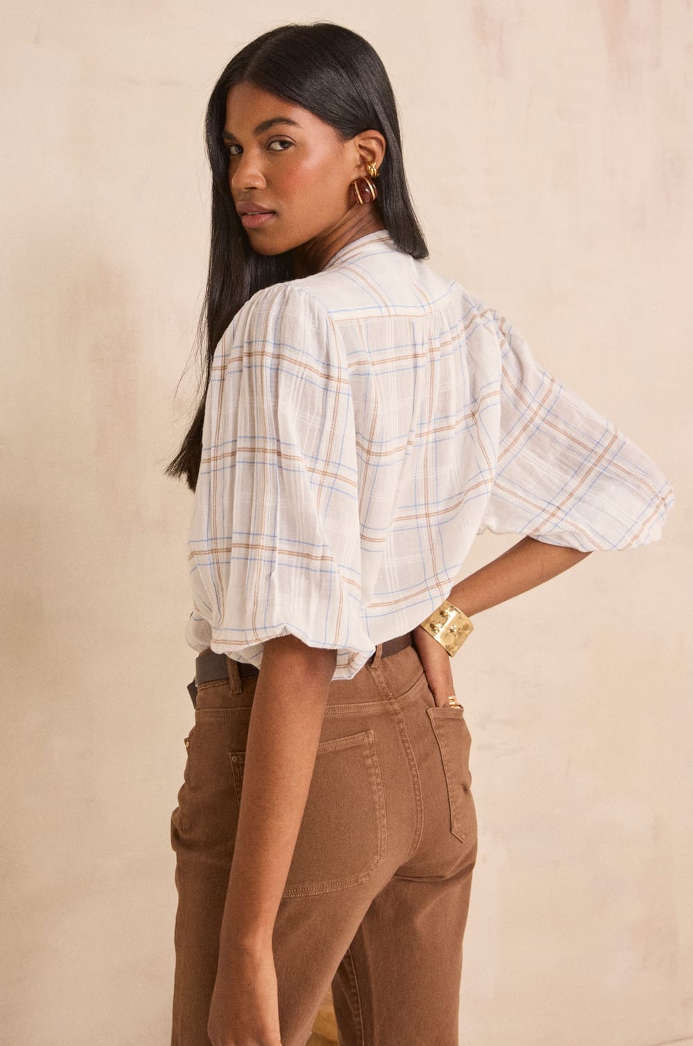 Long-sleeved checked cotton blouse PHIL;${refinementColor}