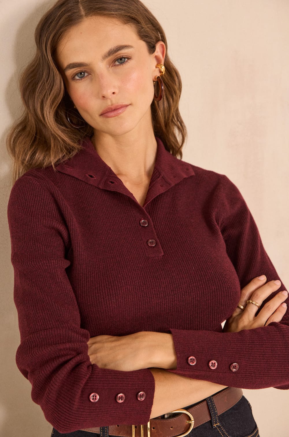ASHLEY ribbed knit top;${refinementColor}
