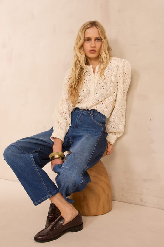 Long sleeve embroidered blouse CAMOMILE;${refinementColor}