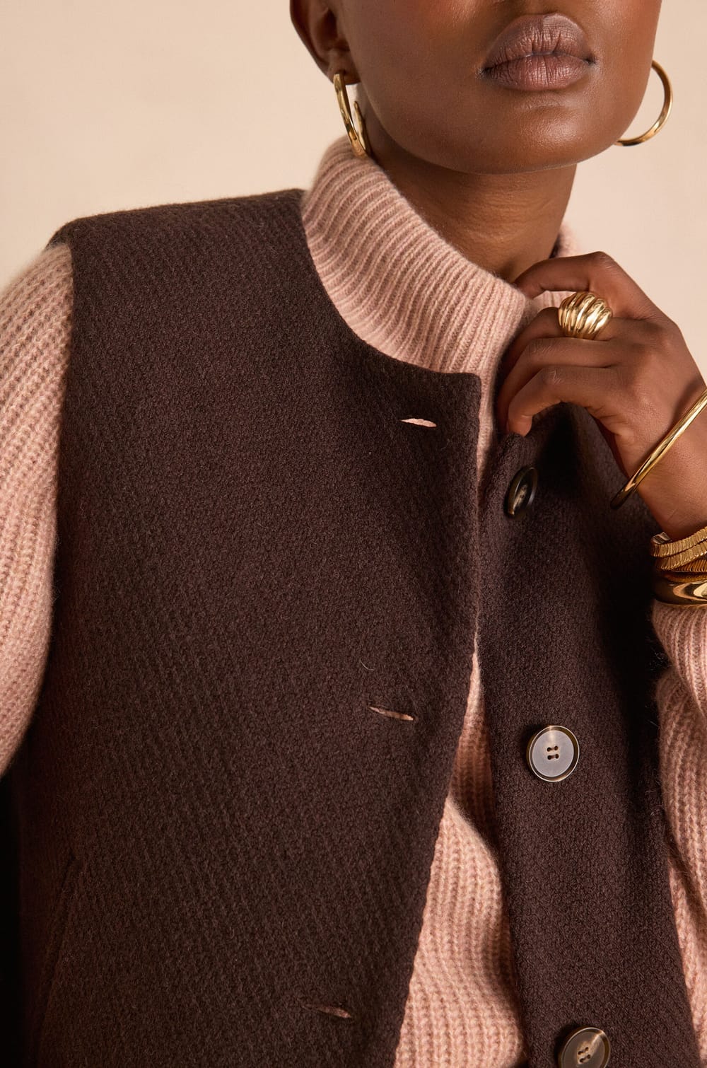 Gilet &agrave; franges PAIGE en laine;${refinementColor}