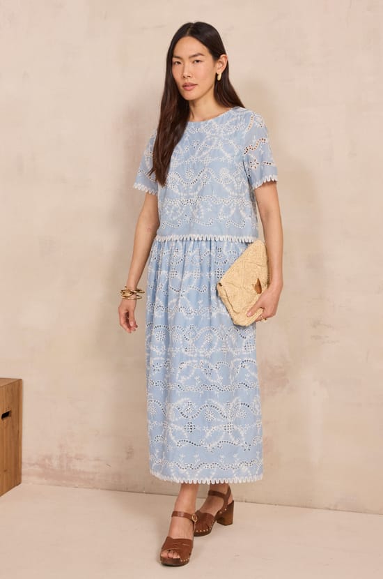 Embroidered cotton skirt ORIZON;${refinementColor}