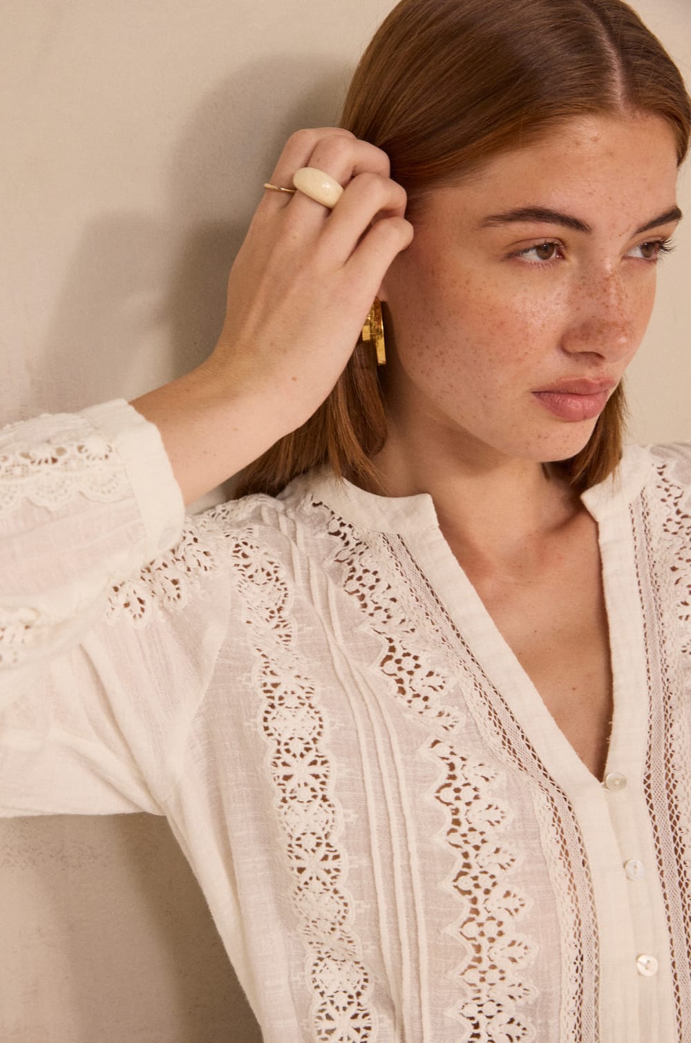 Embroidered long-sleeve cotton blouse MAGUY;${refinementColor}