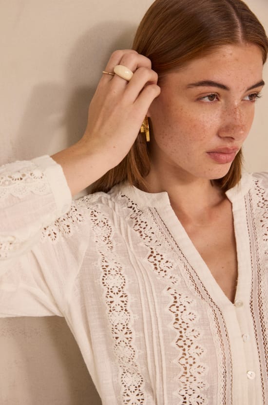 Embroidered long-sleeve cotton blouse MAGUY;${refinementColor}