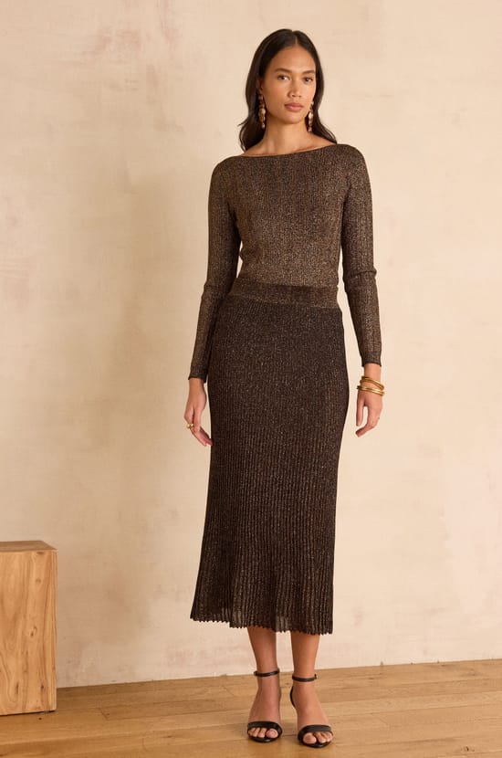 Pleated knit Skirt CARILLON;${refinementColor}