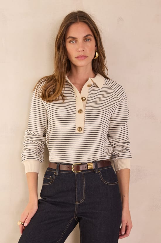 Jersey a rayas con cuello polo en 100% algod&oacute;n LIVIO;${refinementColor}