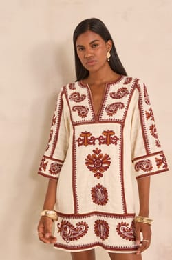 Straight embroidered cotton dress MARGUERITE;${refinementColor}