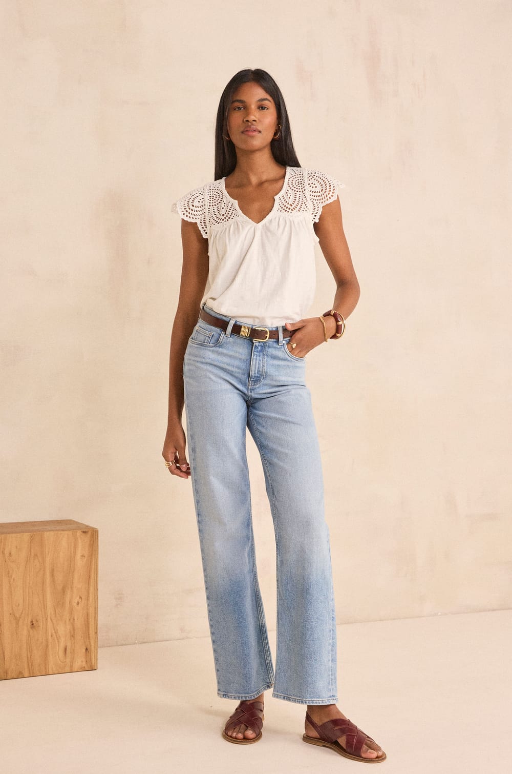 Jean droit en coton m&eacute;lang&eacute; RONNIE;${refinementColor}