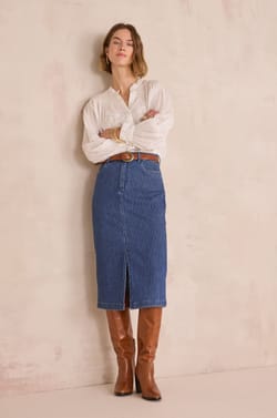 BIRDY cotton skirt with fine stripes;${refinementColor}