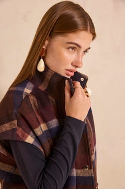 CINDY sleeveless checked coat;${refinementColor}