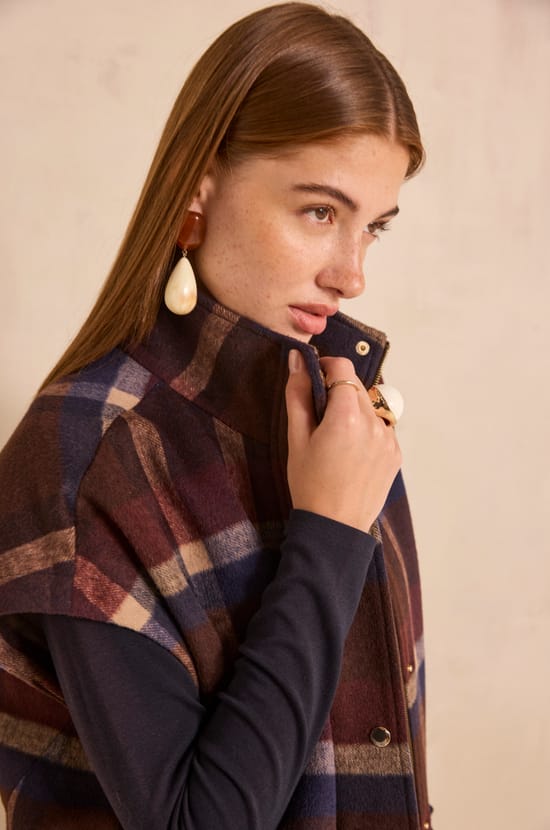 CINDY sleeveless checked coat;${refinementColor}